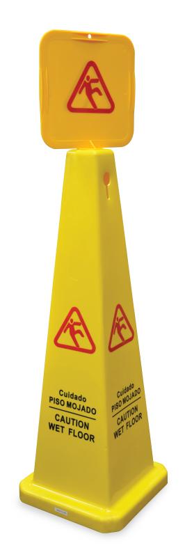 Four Sided Cone-shaped English/Spanish Caution Wet Floor Sign 1 Four Sided Cone-shaped English/Spanish Caution Wet Floor Sign